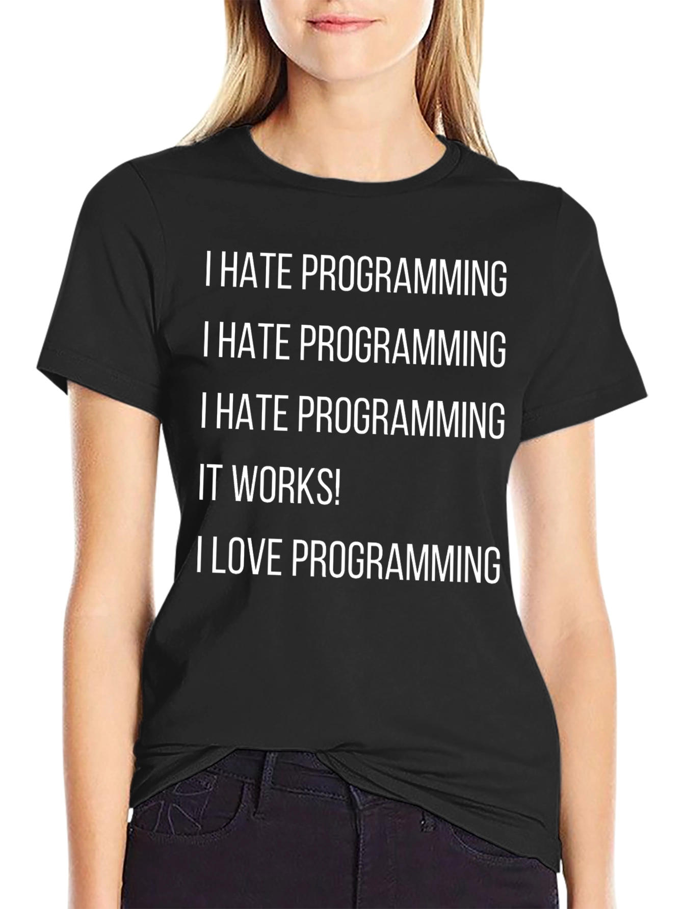 Black I Hate Programming Funny Black T-Shirt view 2