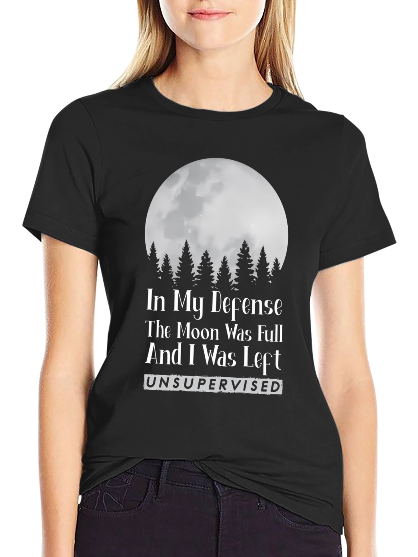 Black Funny Moon T-Shirt - In My Defense Unsupervised view 2