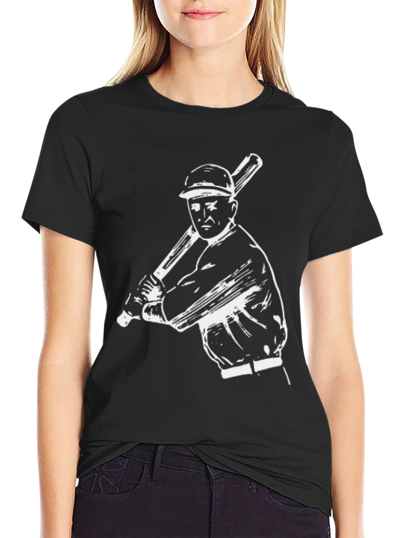 Black Baseball Player Graphic Tee - Black Cotton view 2