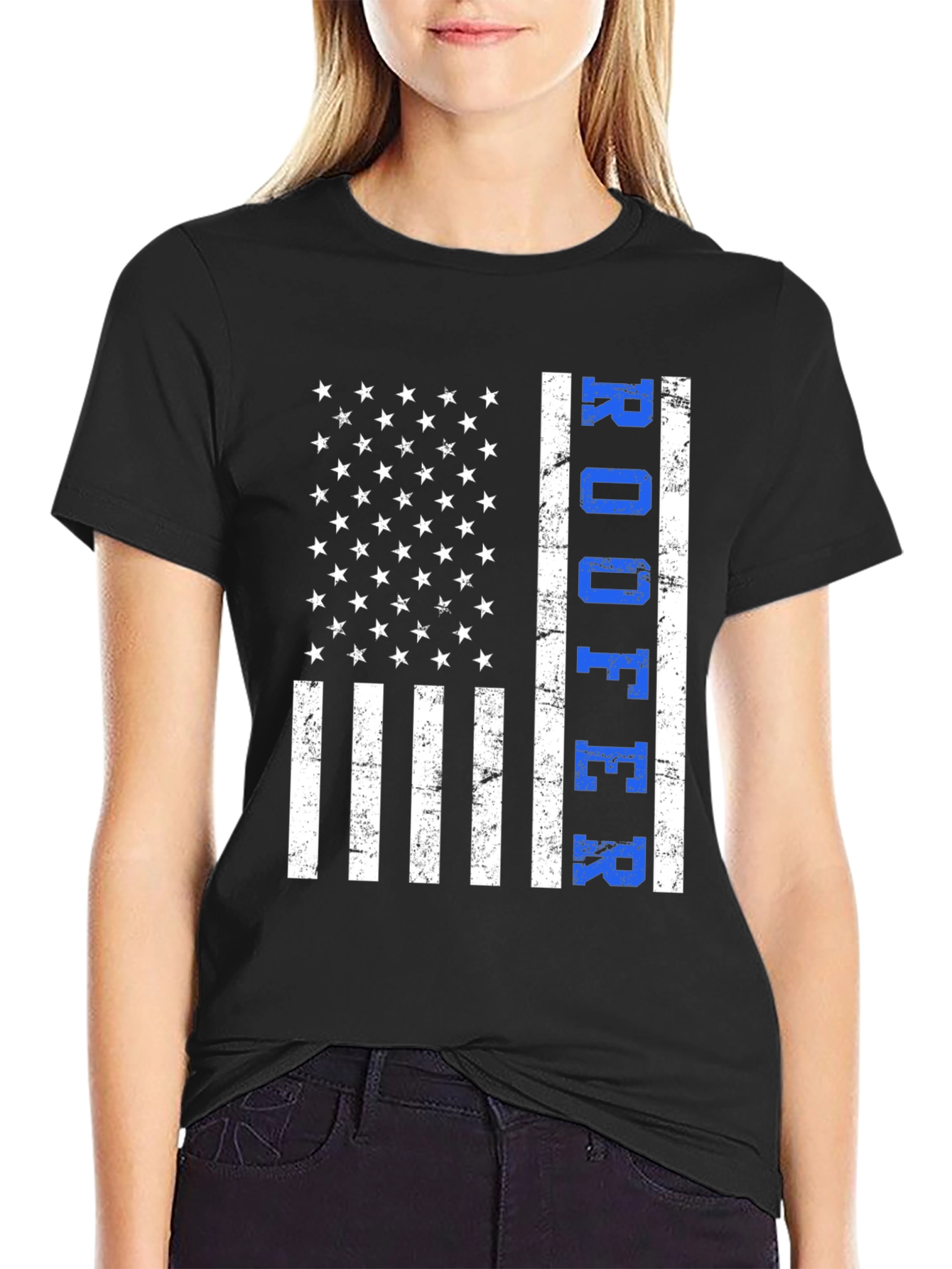 Black Roofer American Flag T-Shirt Patriotic Job Pride view 2