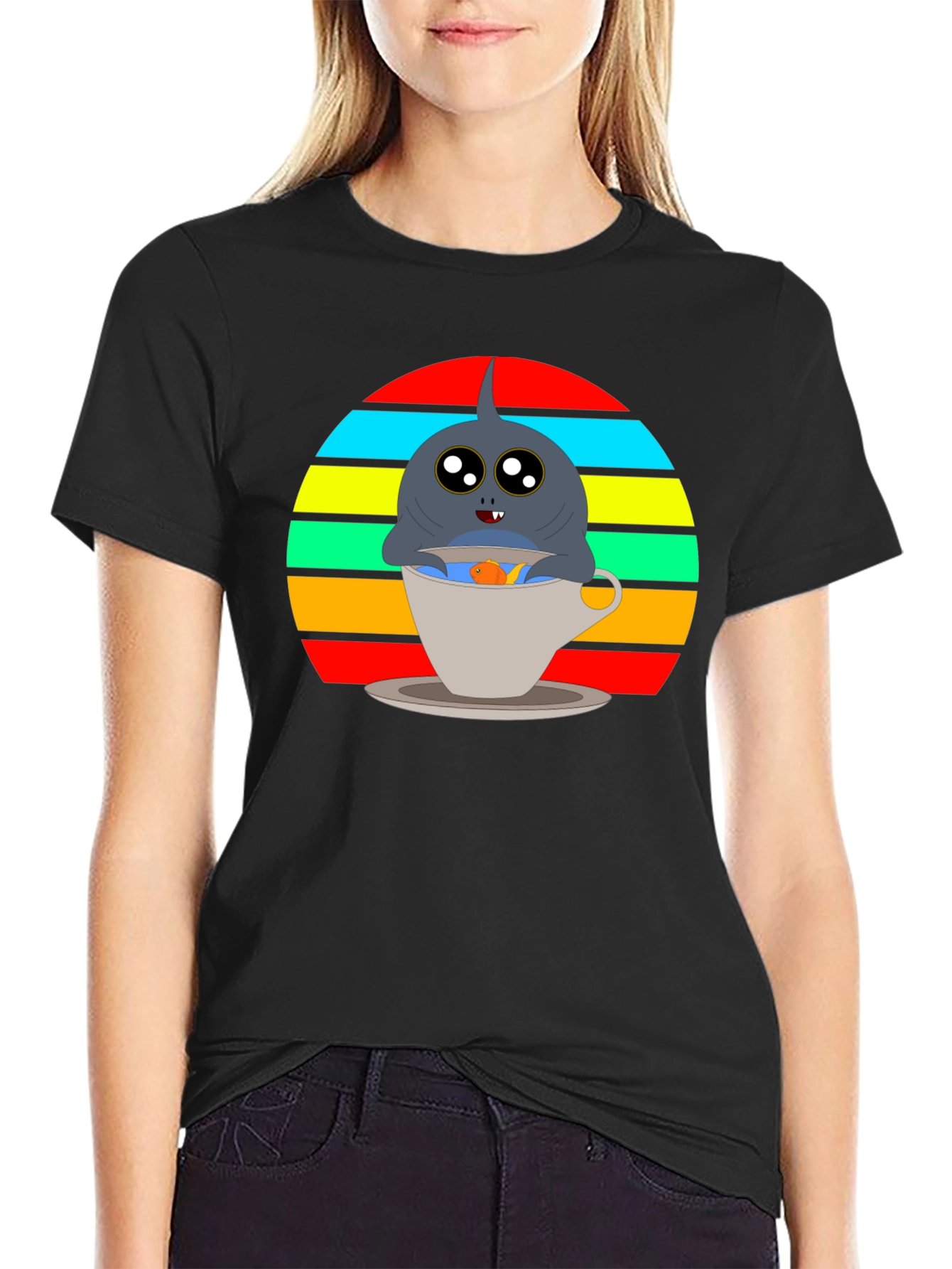 Black Shark in Teacup Graphic Tee - Cute & Fun view 2