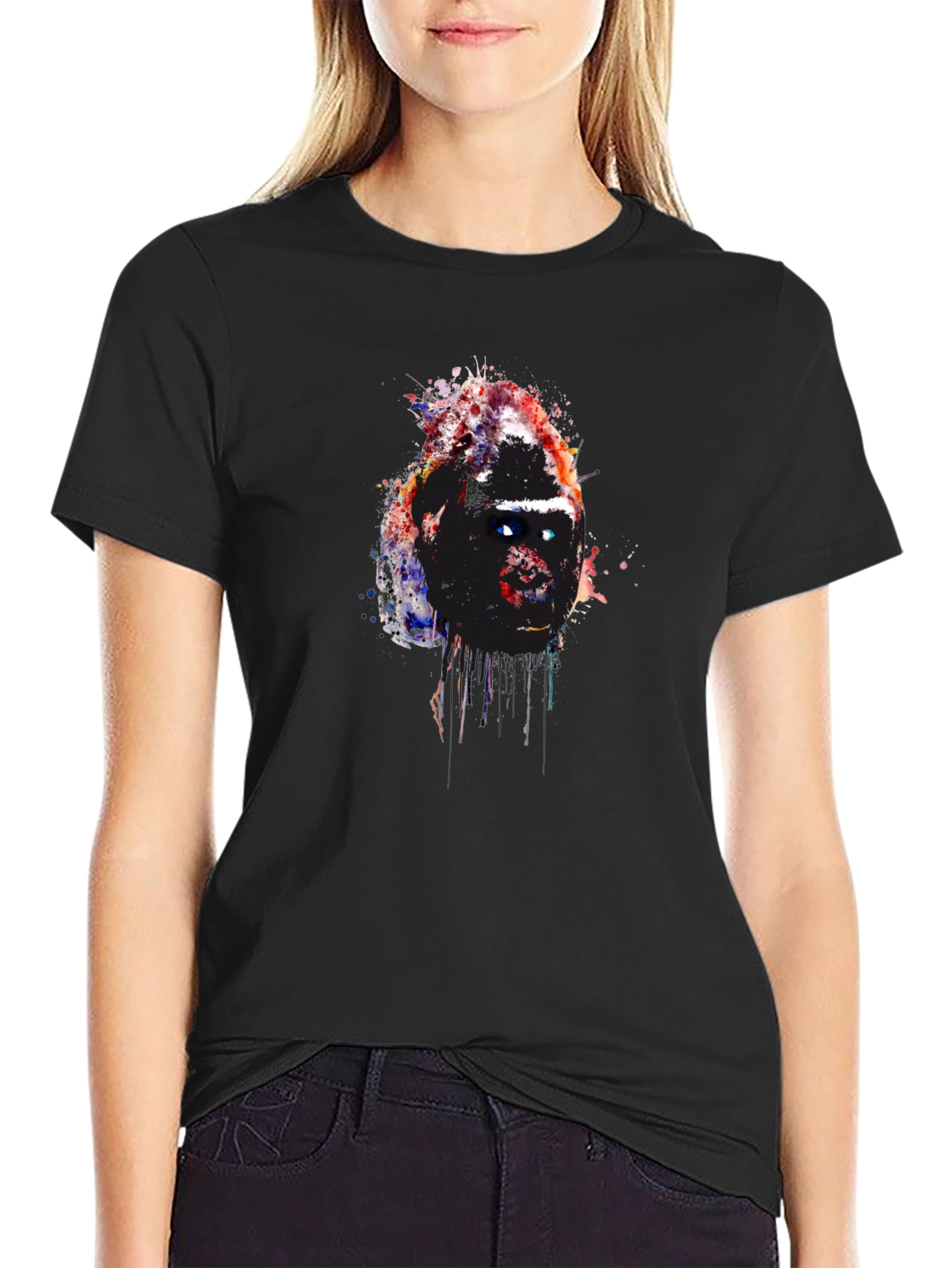 Black Abstract Gorilla Graphic Black T-Shirt view 2