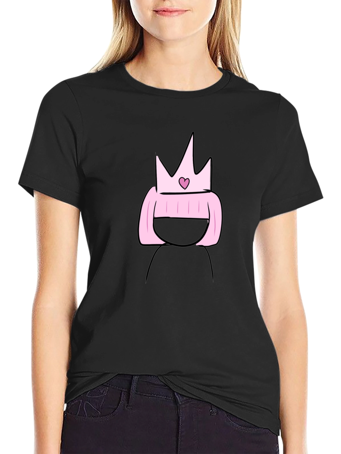 Black Cartoon Princess T-Shirt - Black Cotton Tee view 2