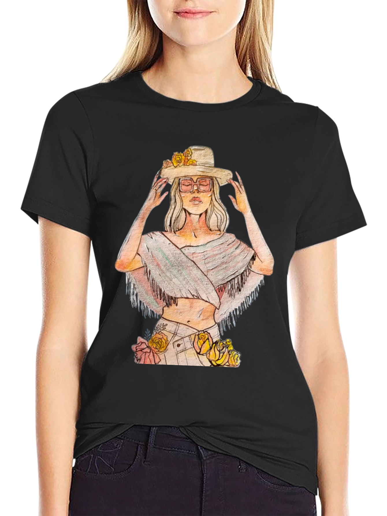Black Boho Chic Woman's Graphic Tee view 2