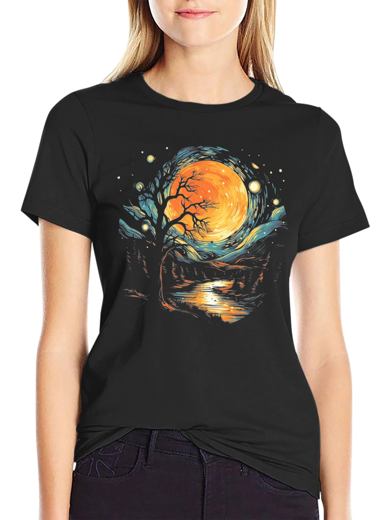 Black Nightscape Graphic Tee - Unique Artistic Design view 2