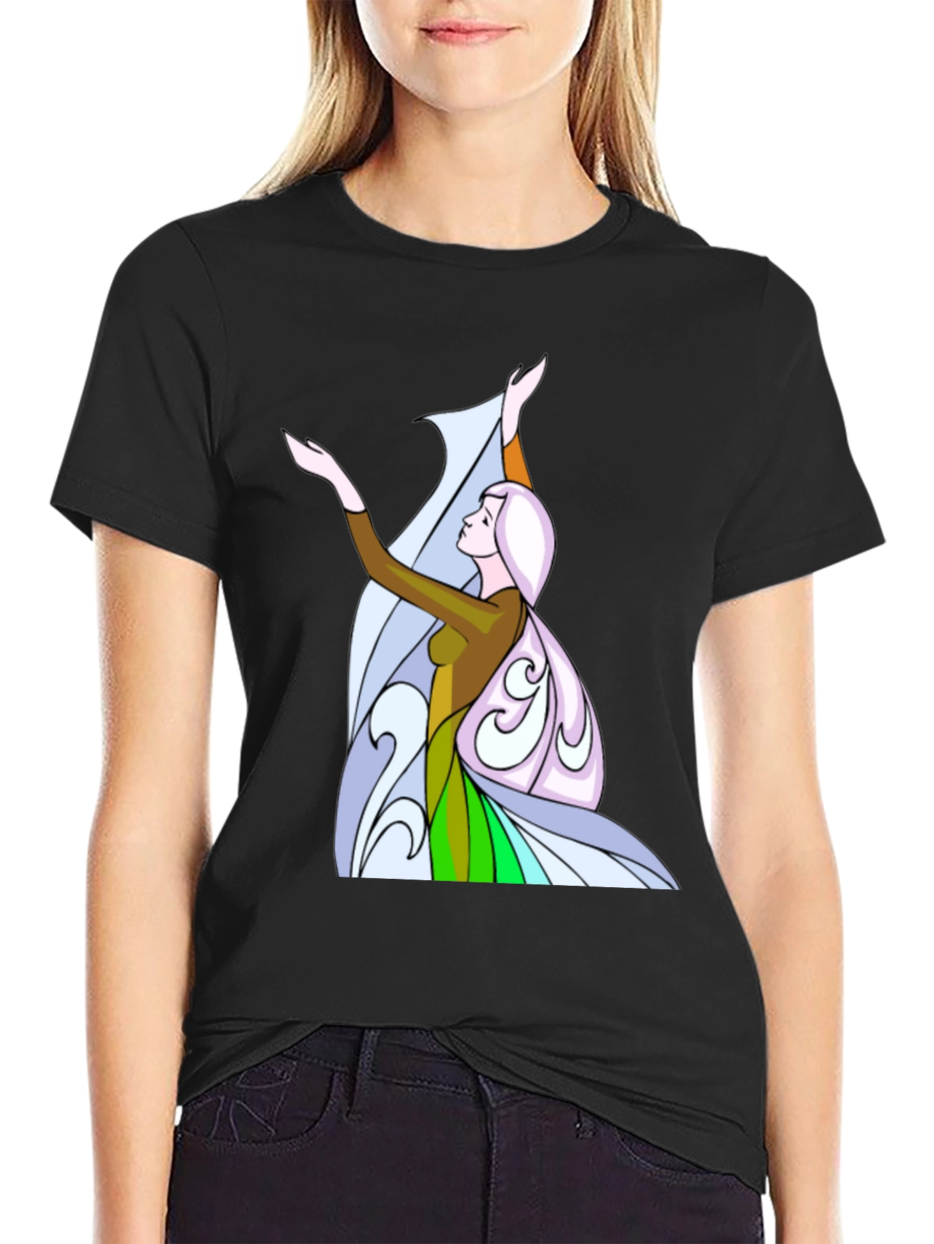 Black Elegant Woman Graphic Tee - Unique Design view 2