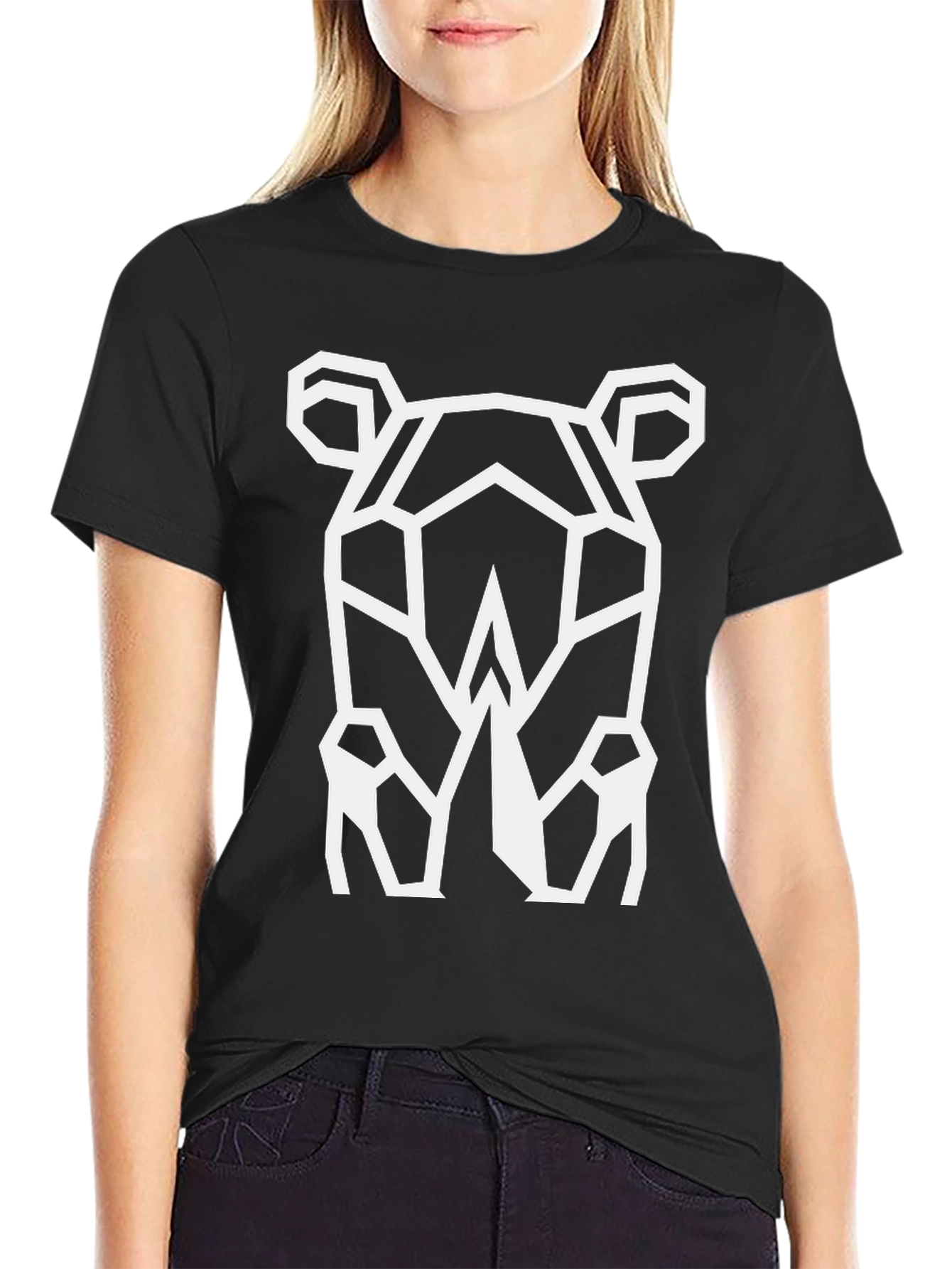 Black Geometric Rhino Graphic Tee - Cool Black T-Shirt view 2