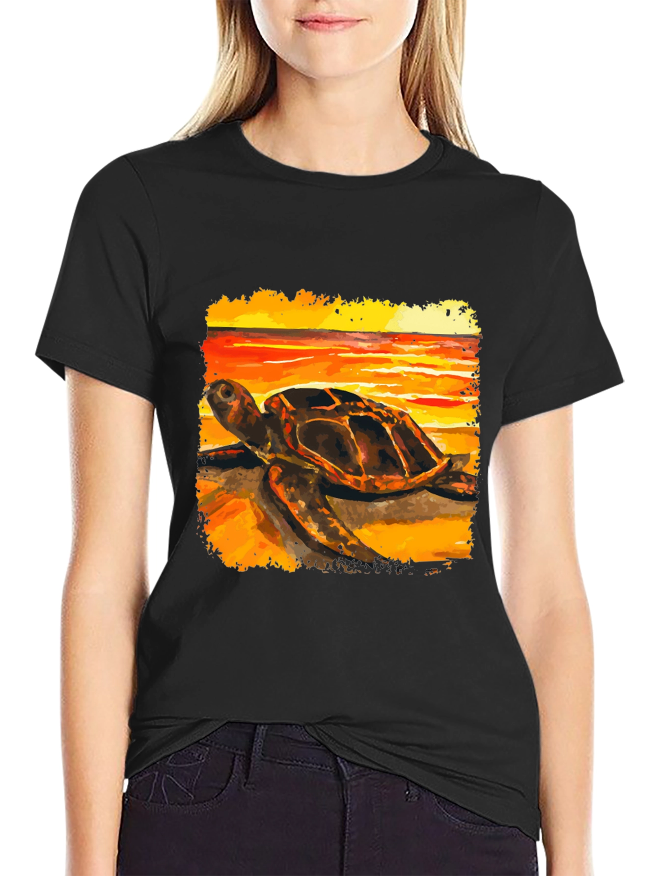 Black Sea Turtle Sunset Graphic Tee - Coastal Style view 2