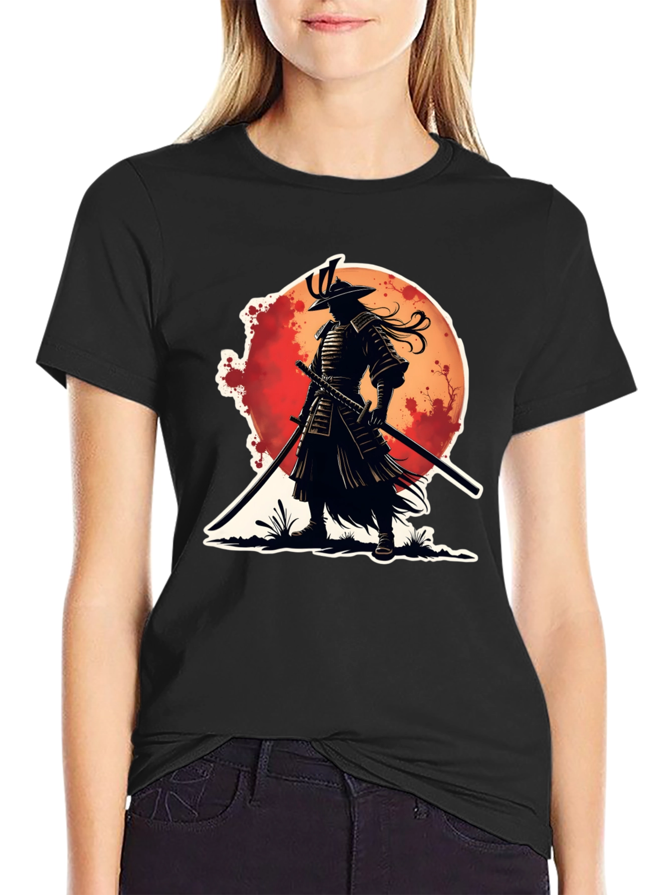 Black Samurai Warrior Graphic Tee - Black Cotton Blend view 2