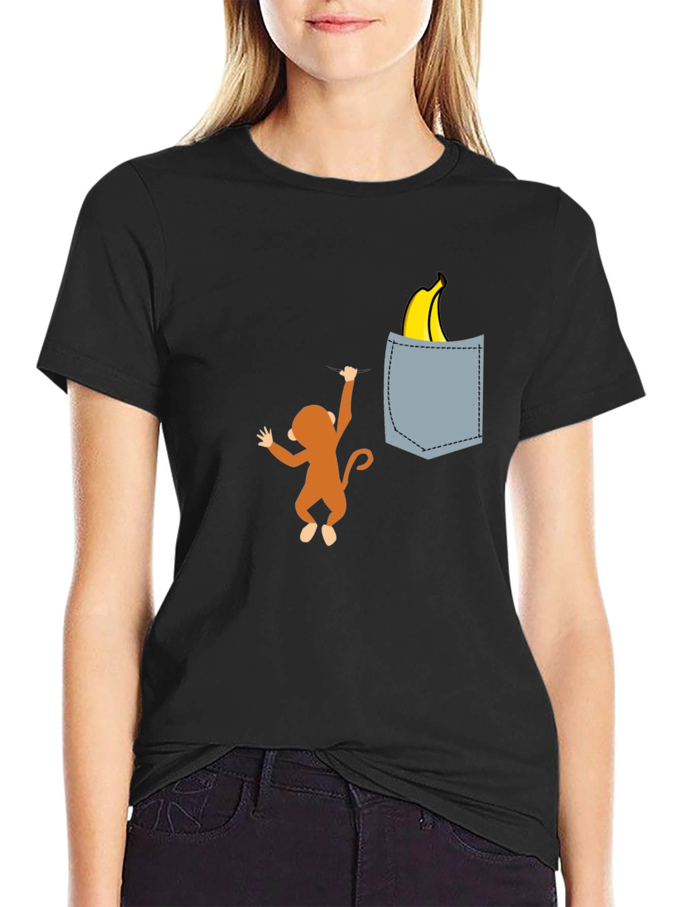 Black Monkey Banana Pocket T-Shirt - Novelty Graphic Tee view 2