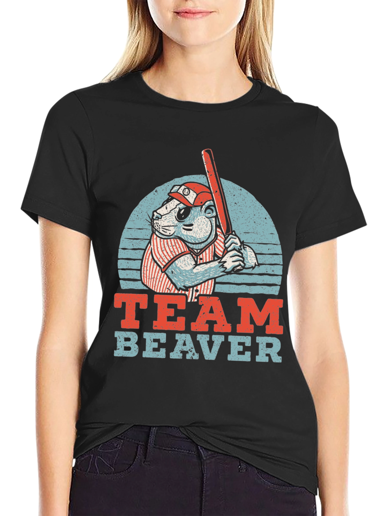 Black Team Beaver Baseball T-Shirt - Funny Sports Tee view 2