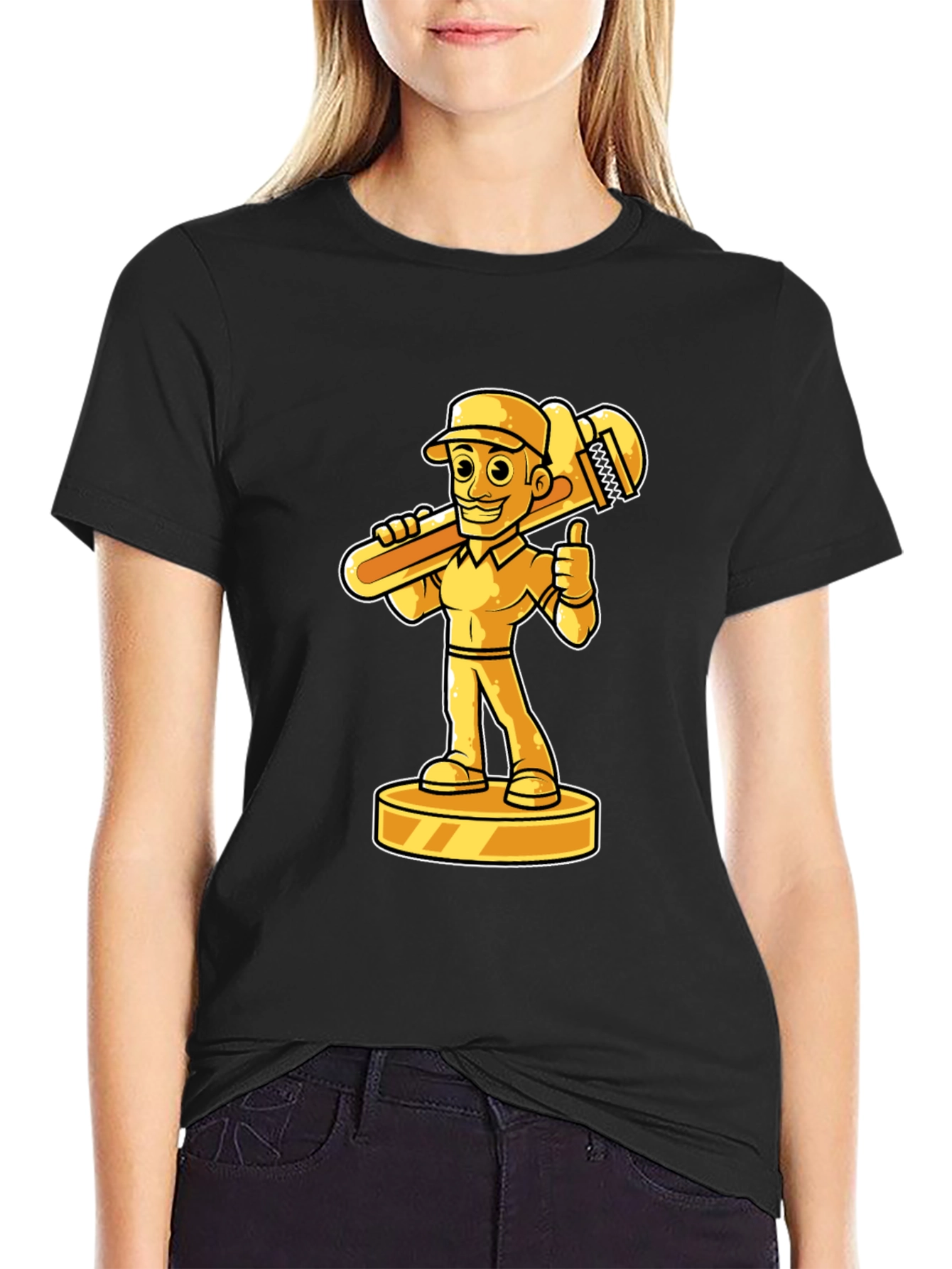 Black Plumber Cartoon Graphic Tee view 2