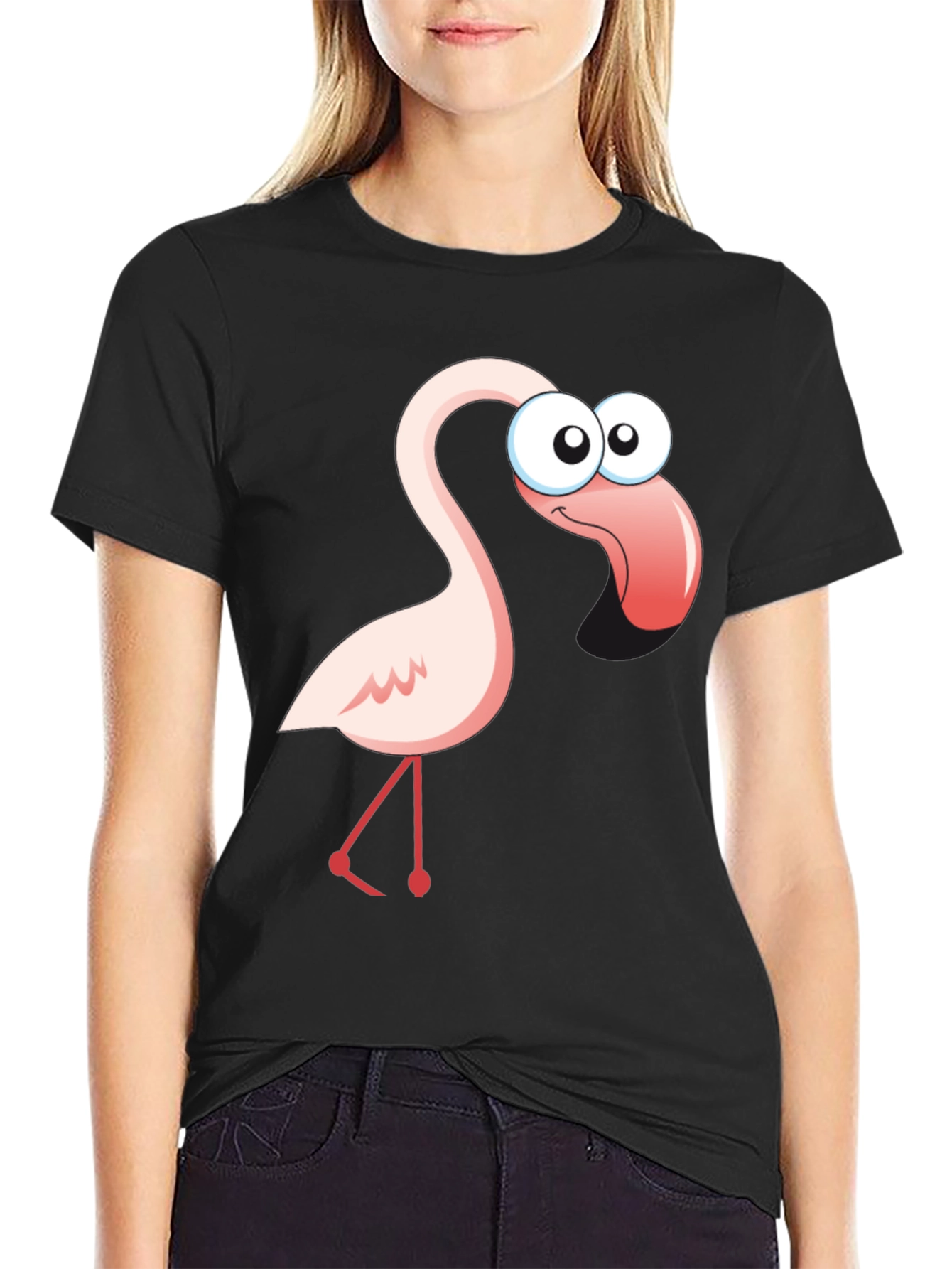 Black Cartoon Flamingo Graphic T-Shirt view 2