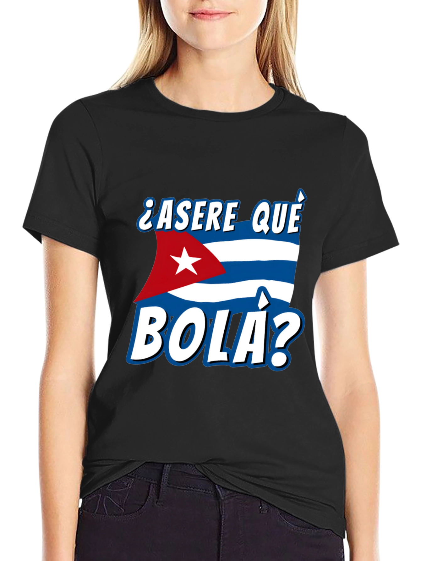 Black Cuba Flag "Asere Que Bola" Graphic T-Shirt view 2