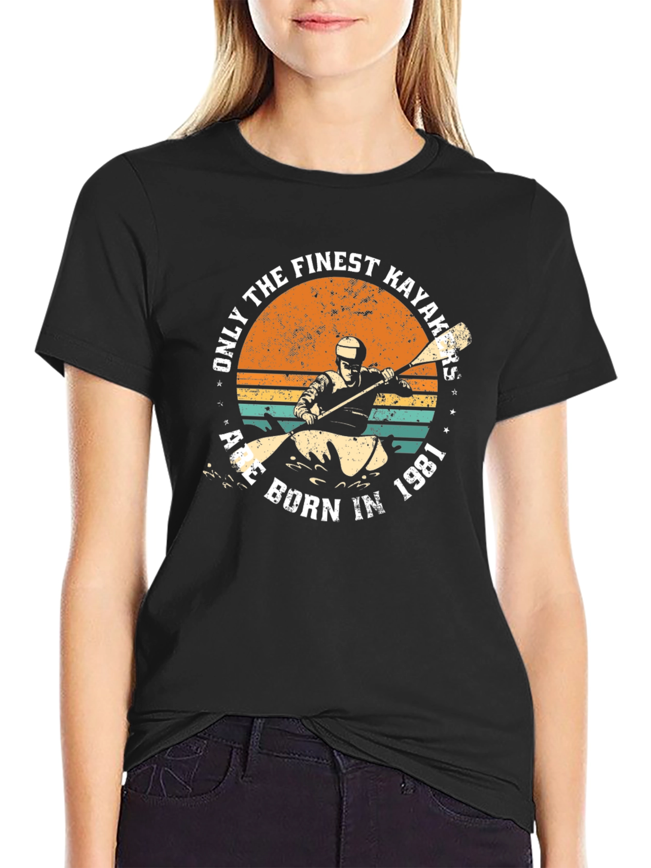 Black Finest Kayakers Born in 1981 T-Shirt view 2