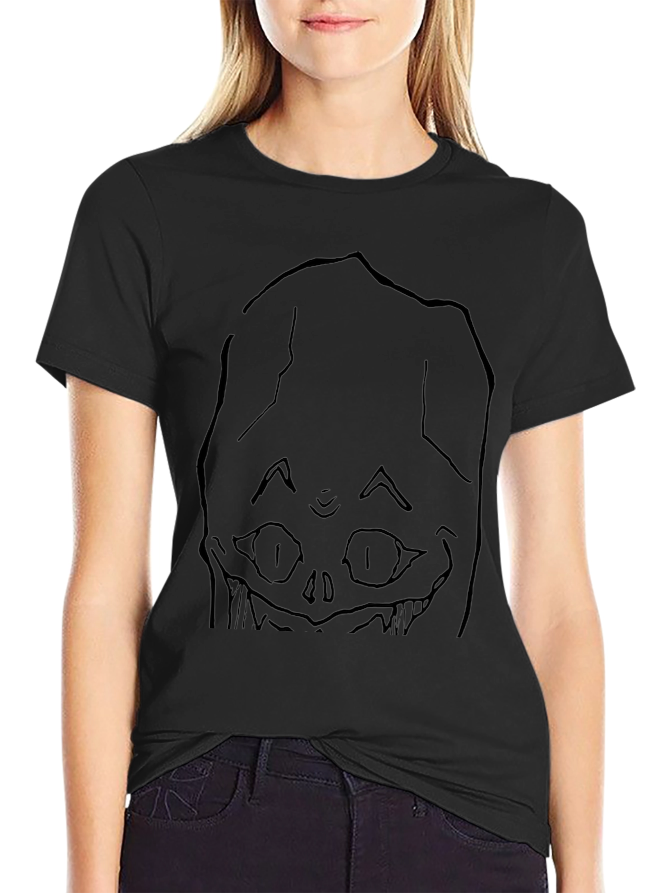 Black Spooky Face Black Graphic T-Shirt view 2