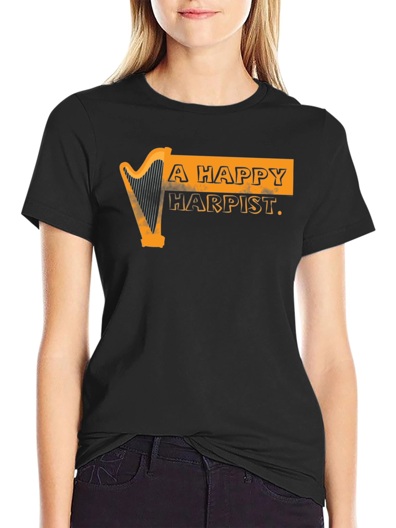 Black A Happy Harpist Graphic Tee view 2