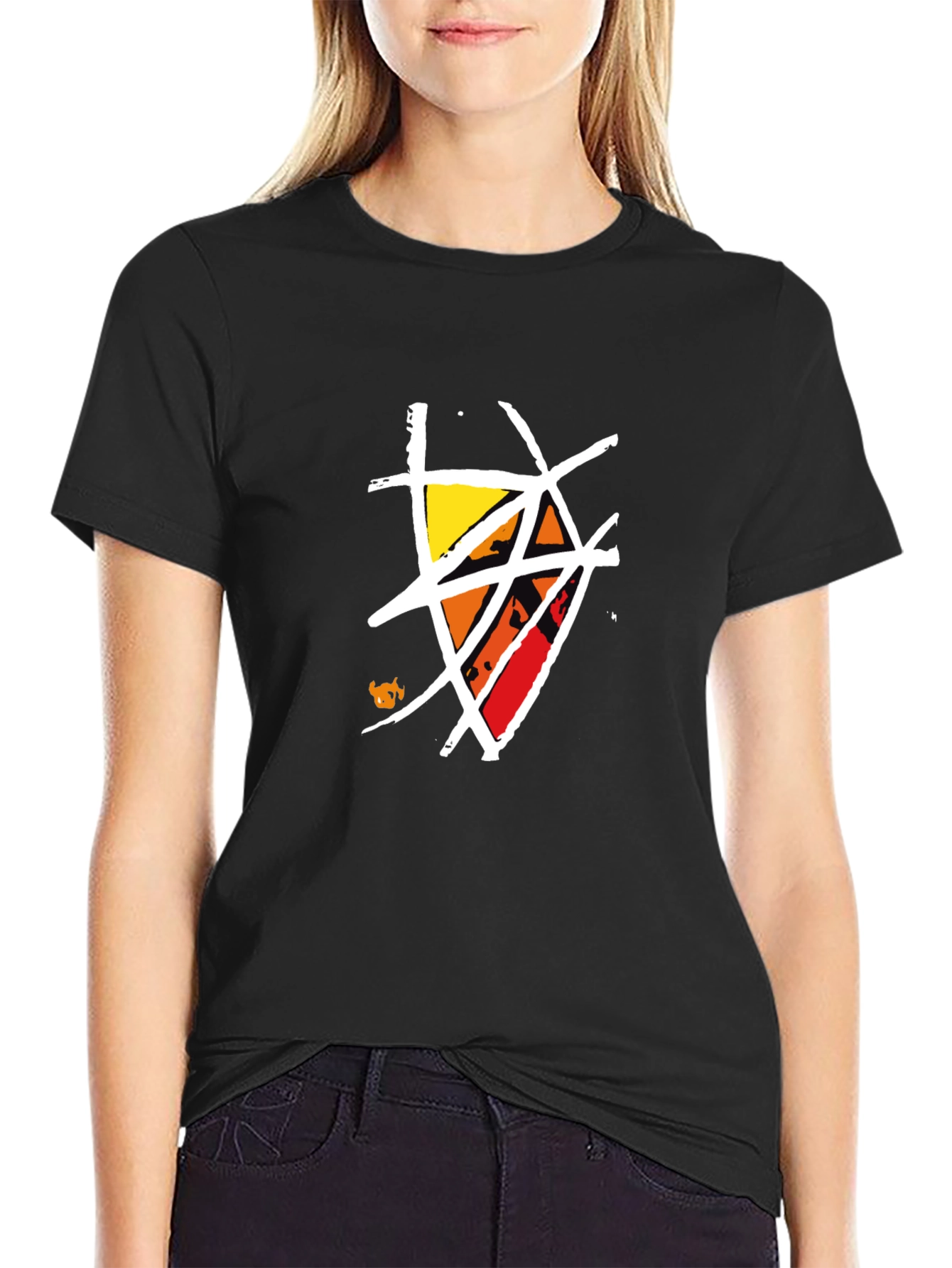 Black Abstract Graphic Print Black T-Shirt view 2