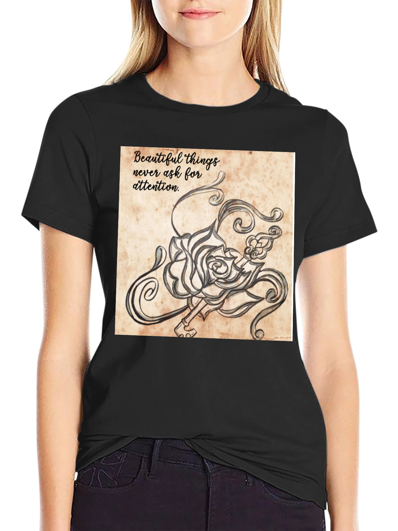 Black Rose and Key Graphic Tee view 2