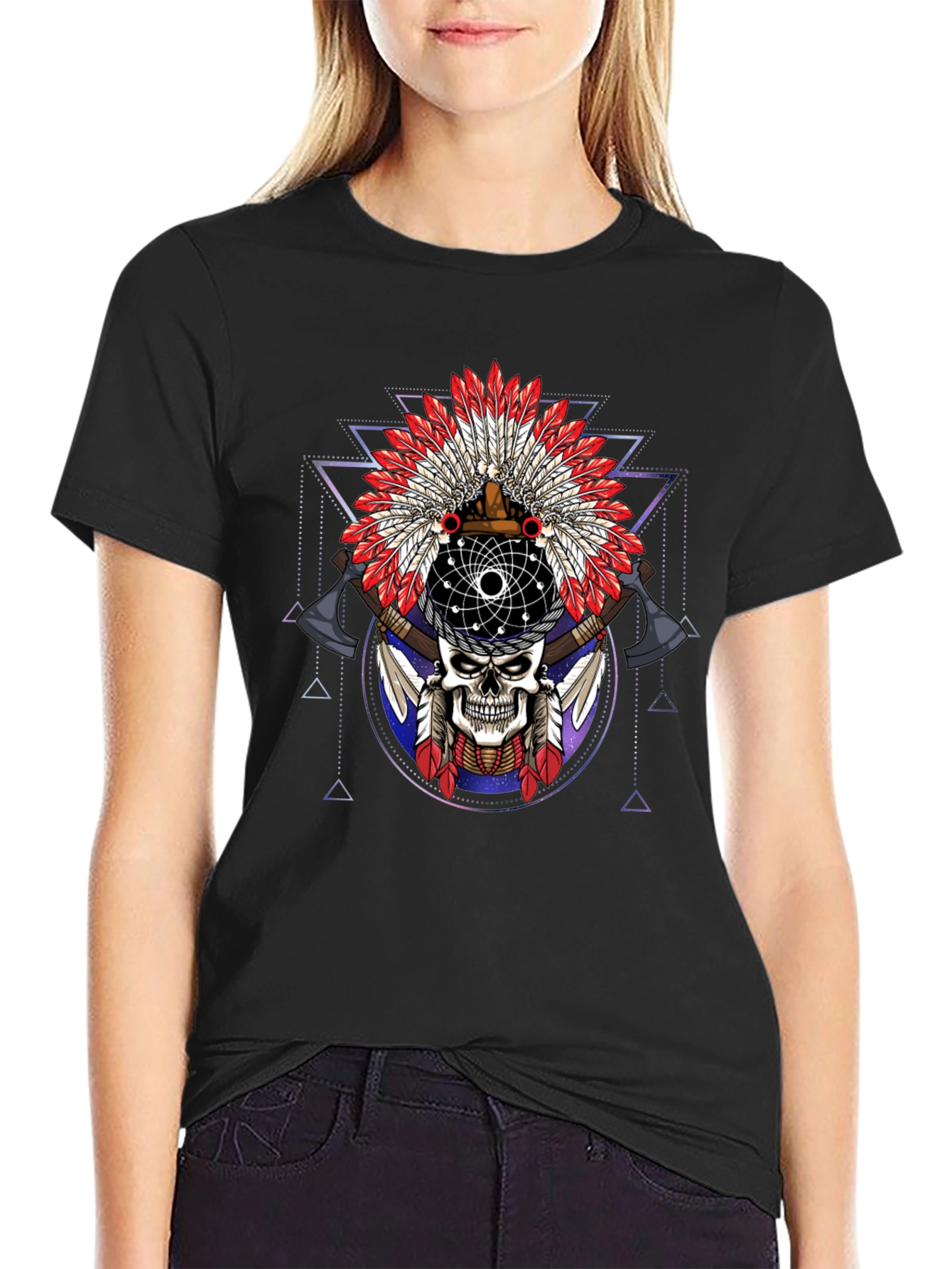 Black Skull Headdress Graphic Tee view 2