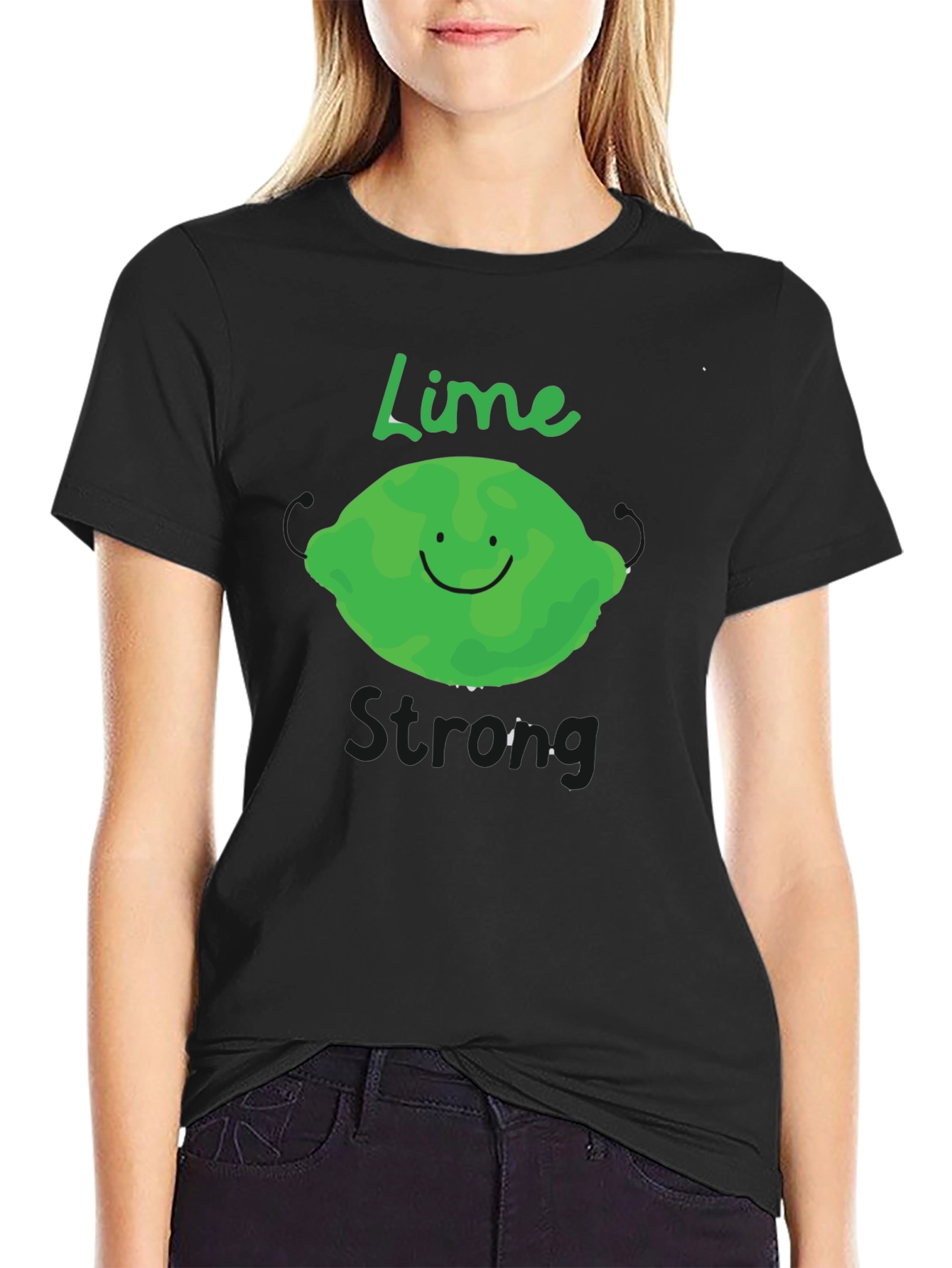 Black Lime Strong Black T-Shirt - Funny Fruit Graphic Tee view 2