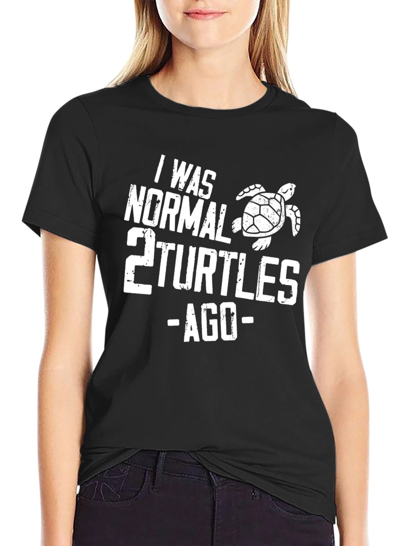 Black Funny Turtle Graphic T-Shirt - "I Was Normal 2 Turtles Ago" view 2
