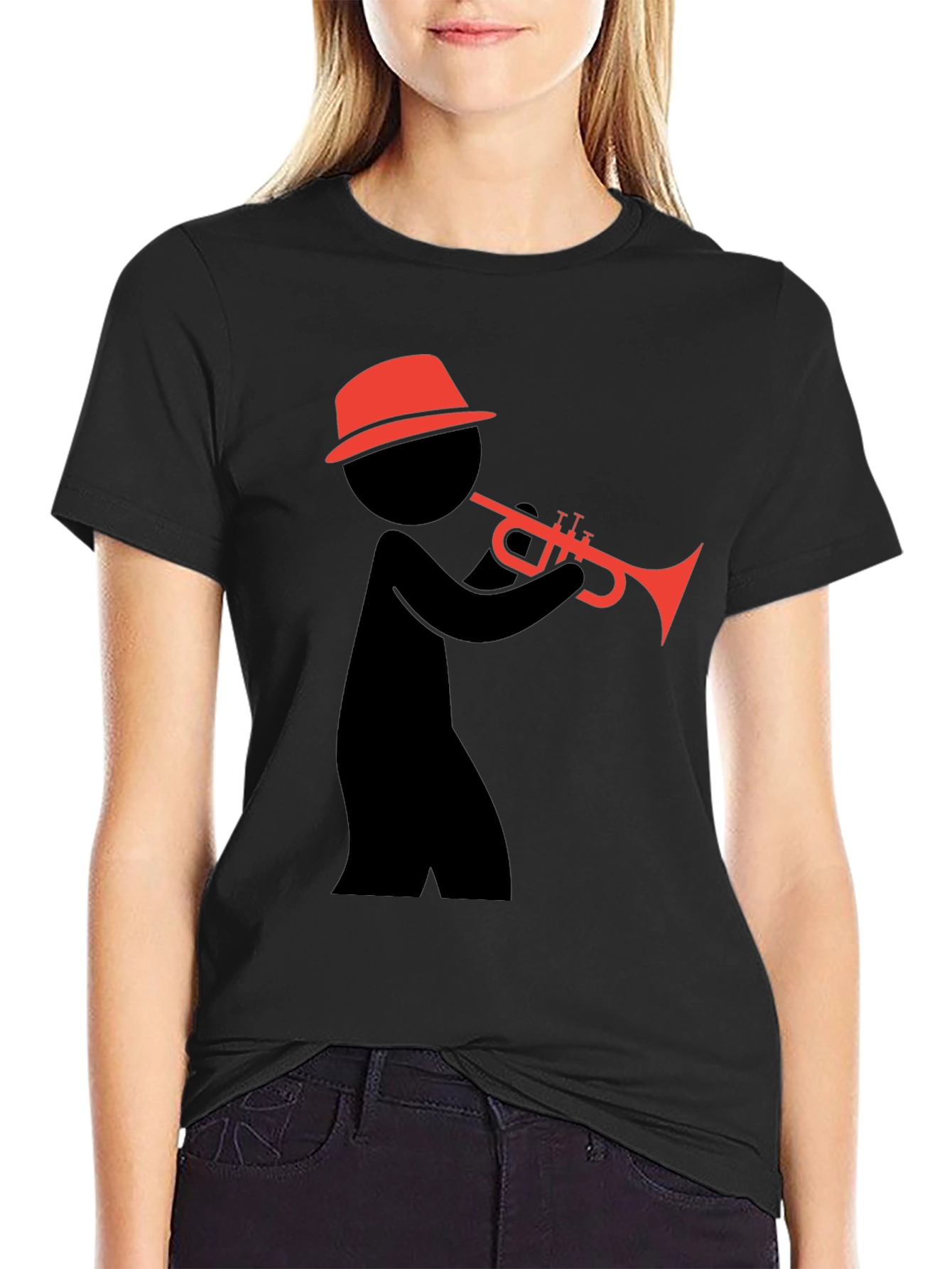 Black Cool Black T-Shirt with Trumpet Player Graphic view 2