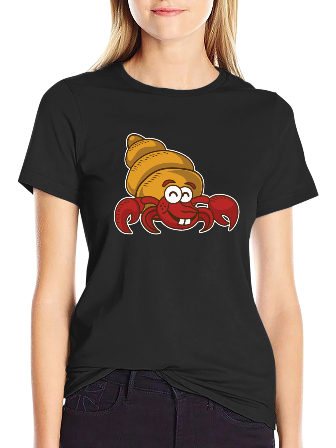 Black Cartoon Hermit Crab Graphic T-Shirt view 2