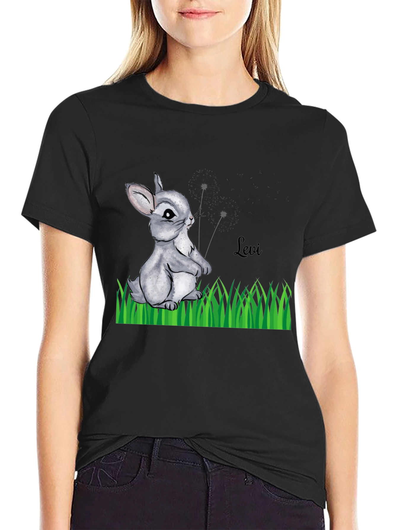 Black Bunny "Levi" Graphic Print Black T-Shirt view 2