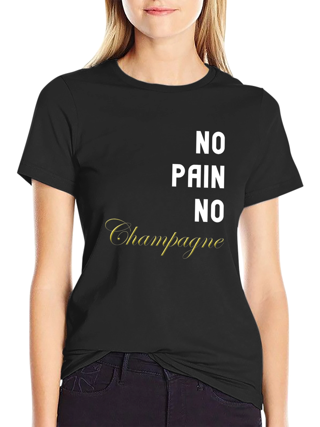 Black No Pain No Champagne Graphic T-Shirt view 2