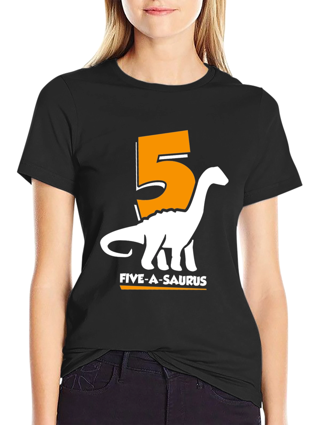 Black Five-a-Saurus Birthday T-Shirt view 2