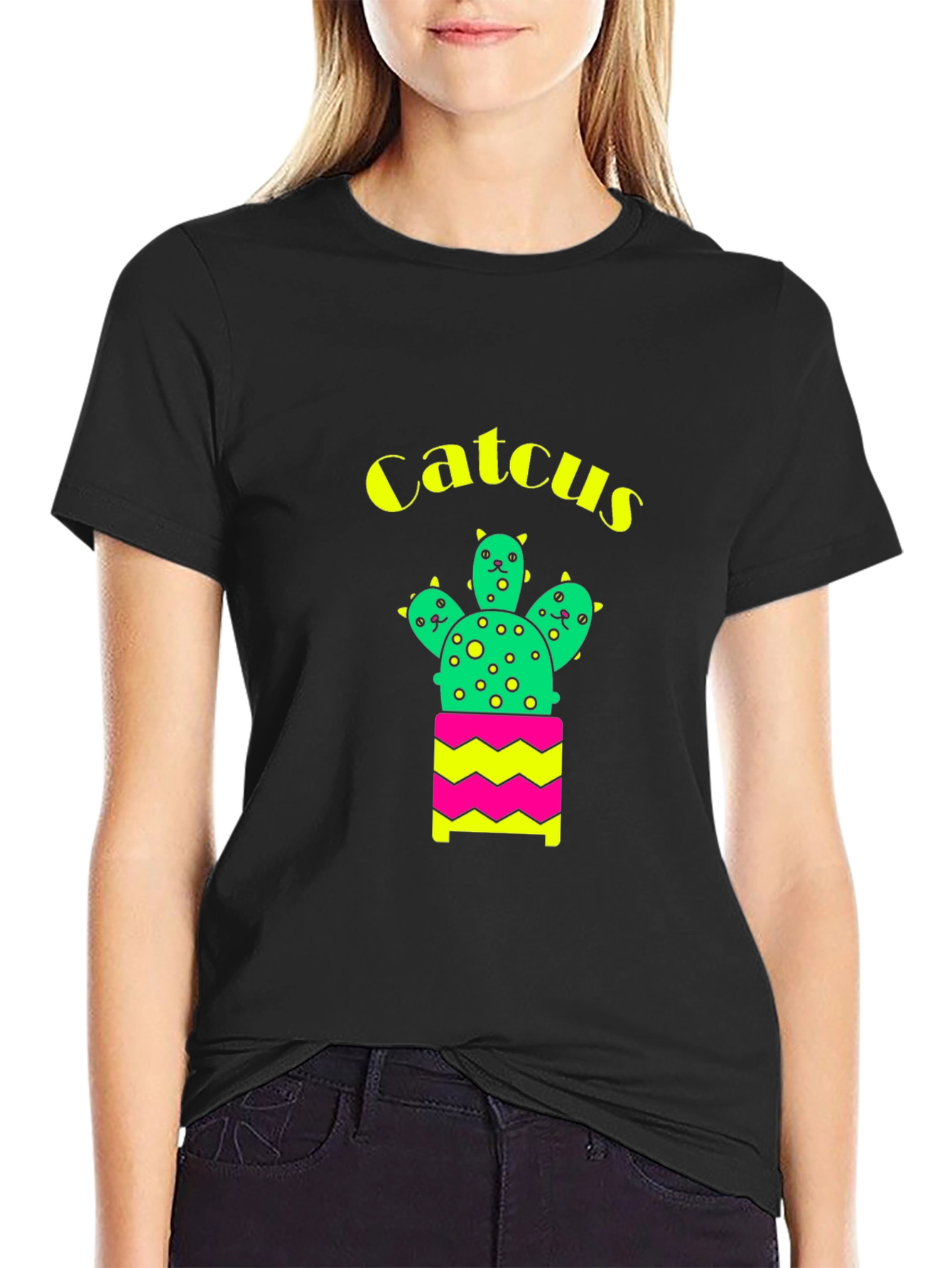 Black Catcus Graphic T-Shirt - Funny Cute Cactus Tee view 2