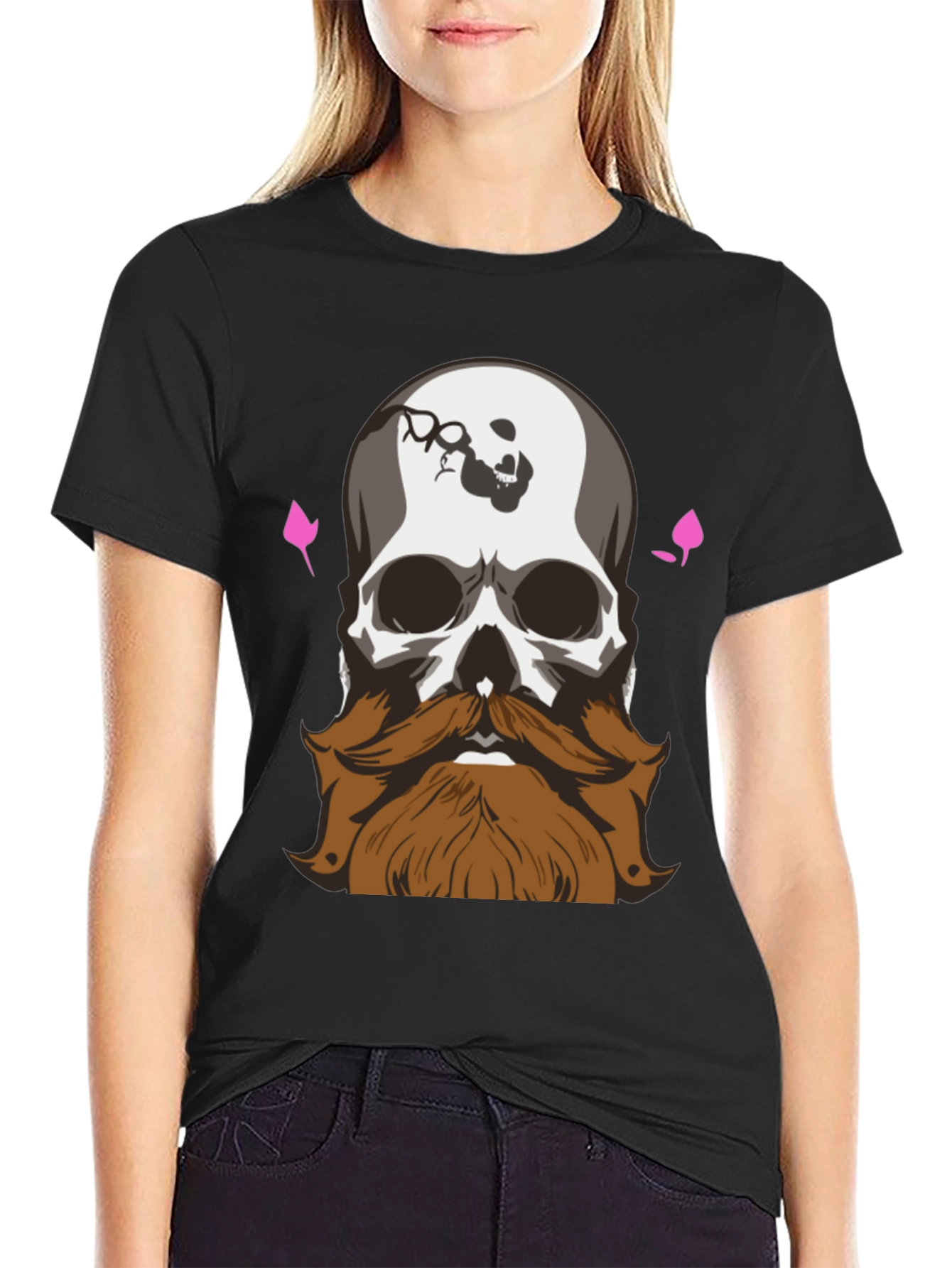 Black Skull and Beard Graphic Print T-Shirt view 2