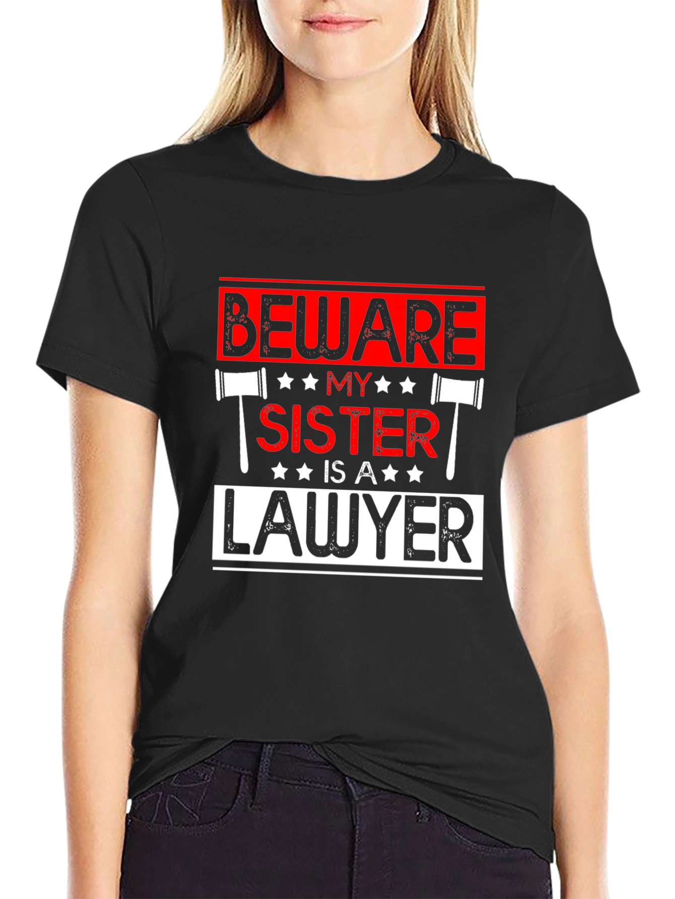 Black Beware My Sister Is A Lawyer T-Shirt view 2