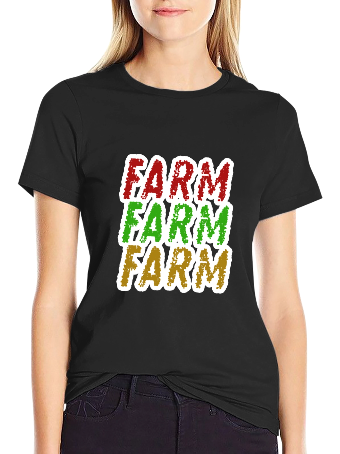 Black FARM Text Graphic Tee - Cool Farmer T-Shirt view 2
