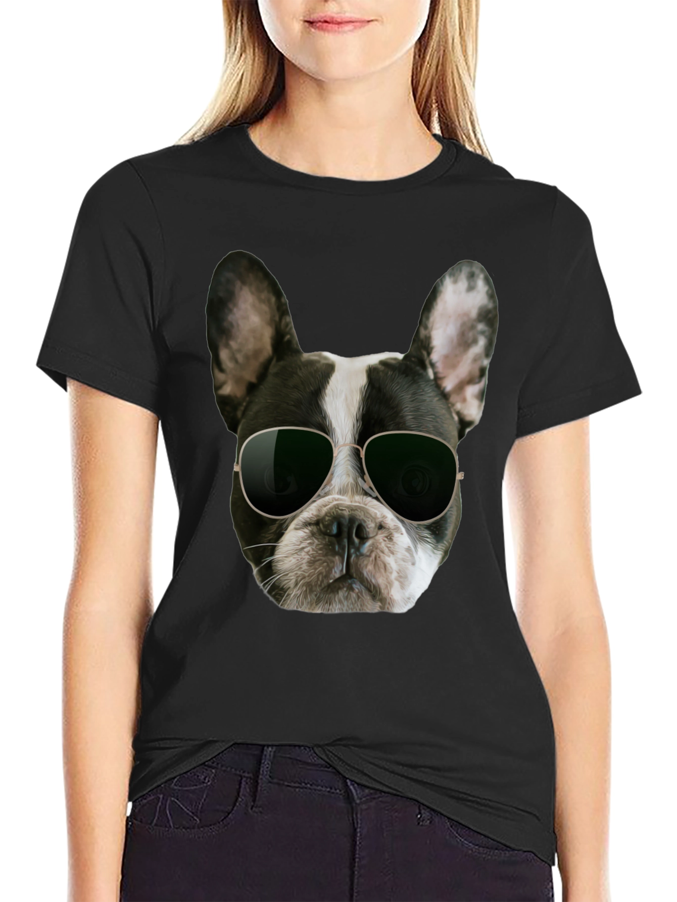 Black Cool Dog Graphic T-Shirt - Black Cotton Blend view 2