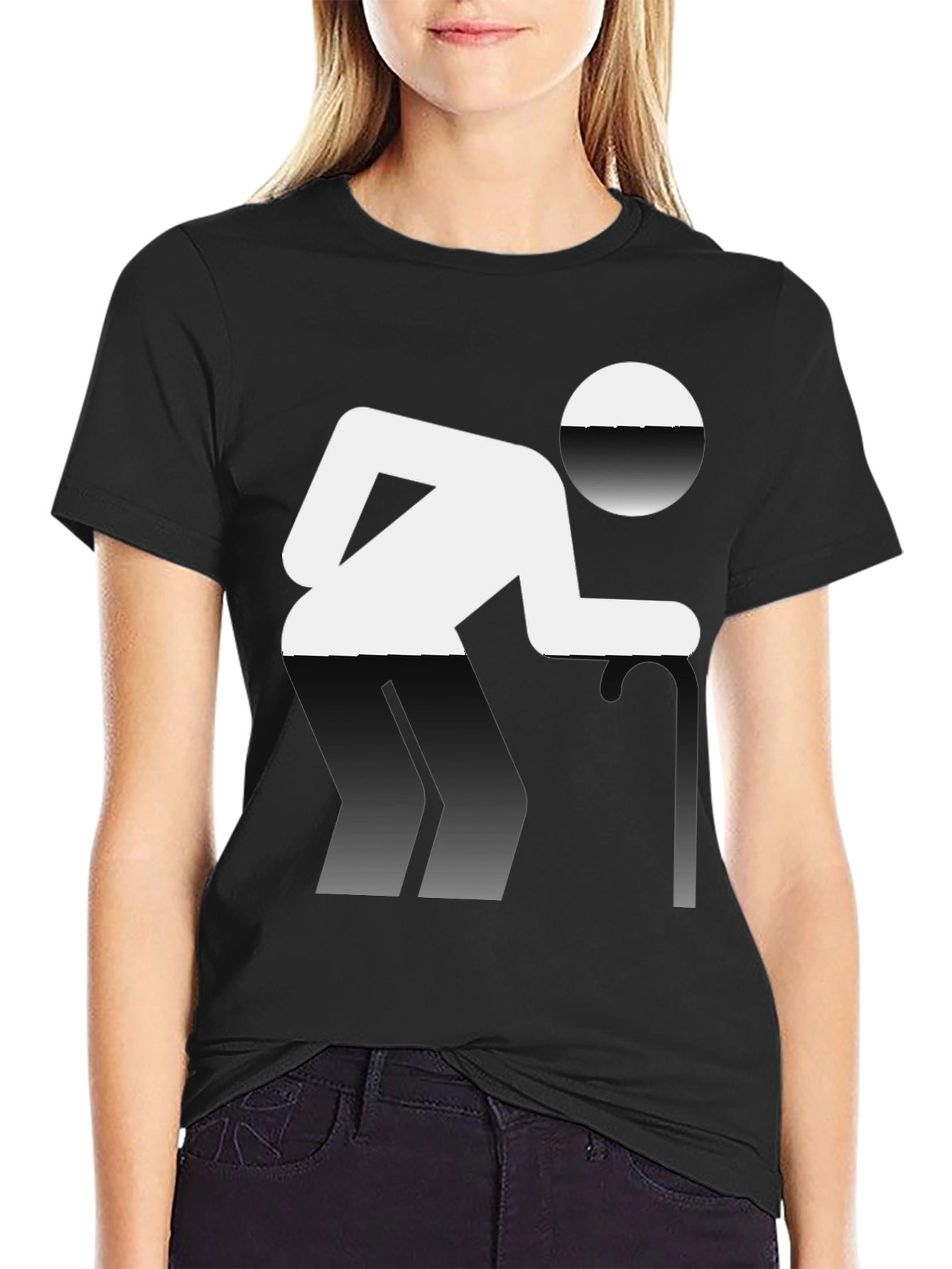 Black Novelty T-Shirt: Funny Pictogram Design, Black Cotton Tee view 2
