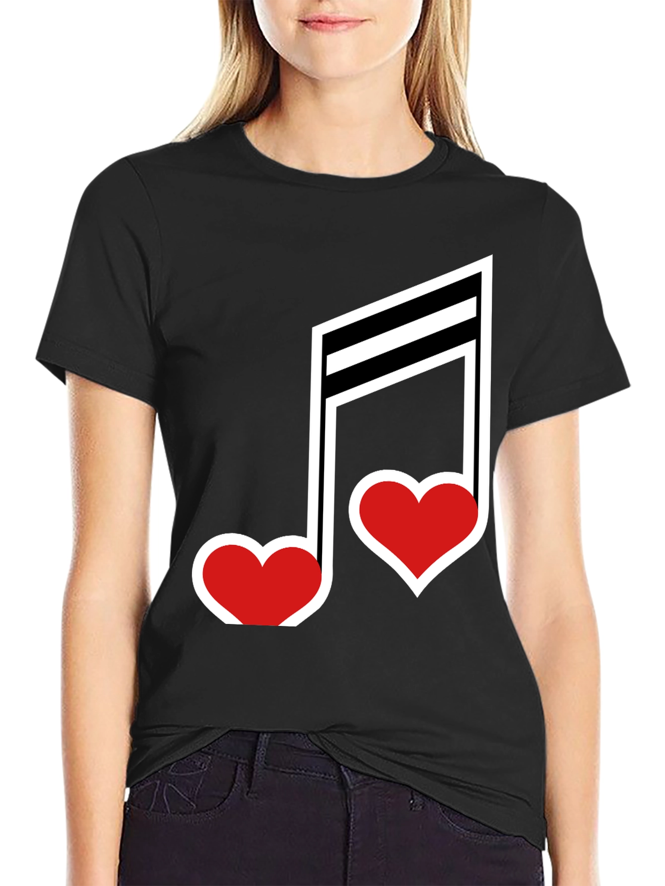 Black Musical Heart Note Graphic Tee - Black Cotton T-Shirt view 2