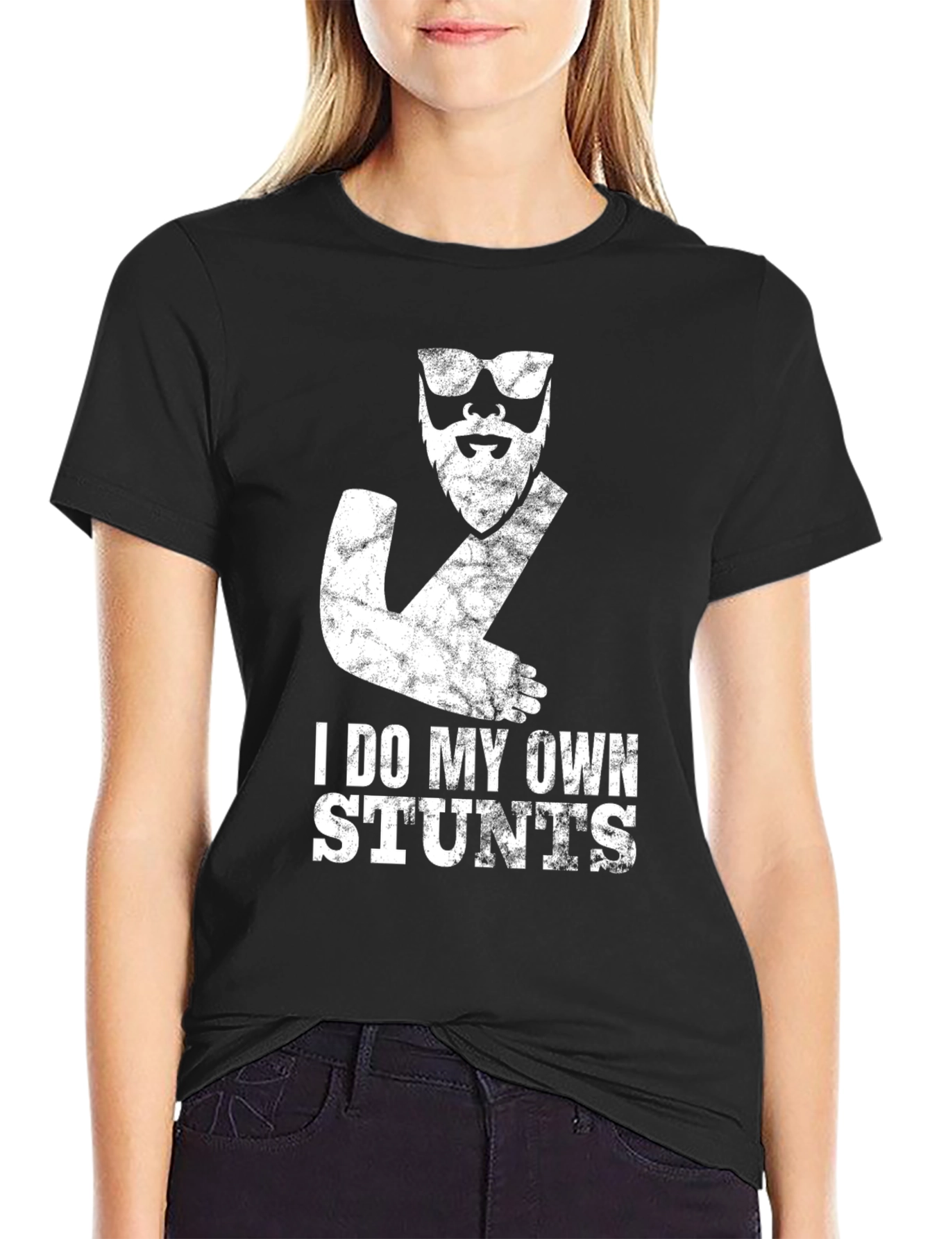 Black I Do My Own Stunts T-Shirt - Funny Injury Shirt view 2