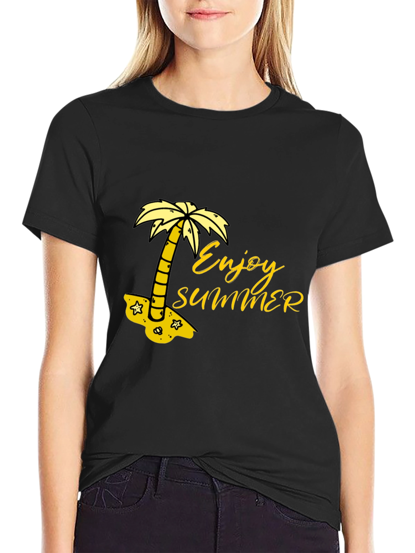 Black Enjoy Summer Black T-Shirt - Palm Tree Graphic Tee view 2
