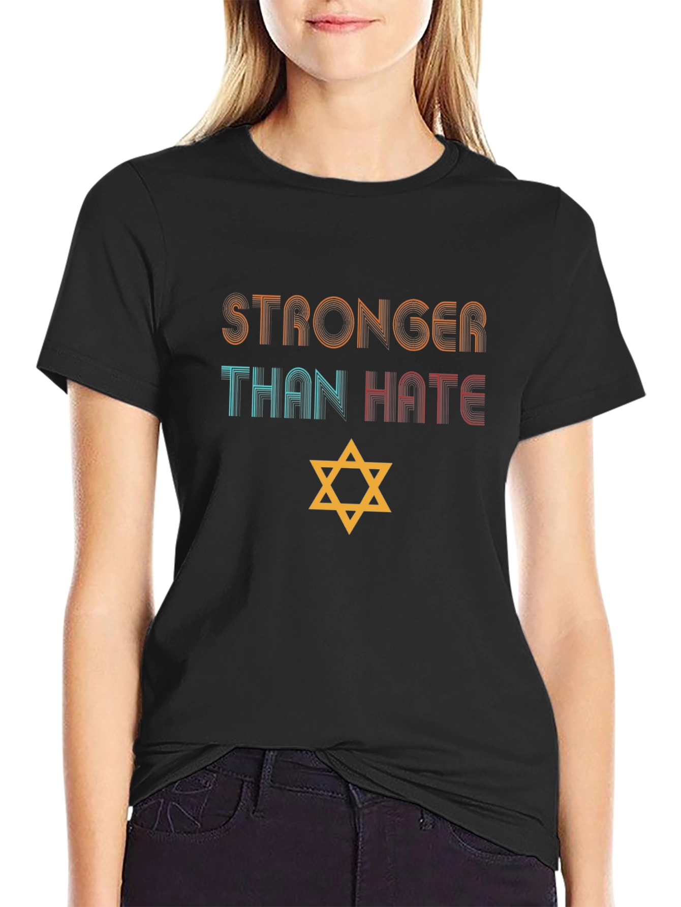 Black Stronger Than Hate T-Shirt - Unisex Black Tee view 2