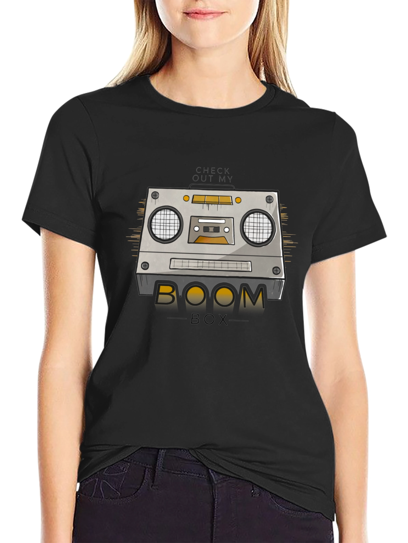 Black Retro Boombox Graphic T-Shirt - Vintage Music Style view 2
