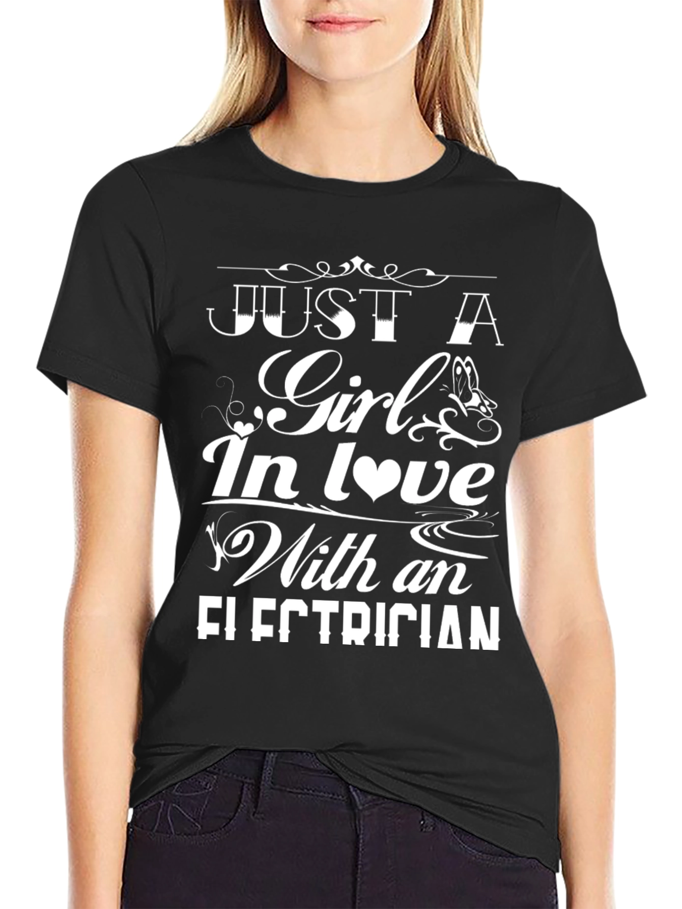 Black Just A Girl In Love With An Electrician Black T-Shirt view 2