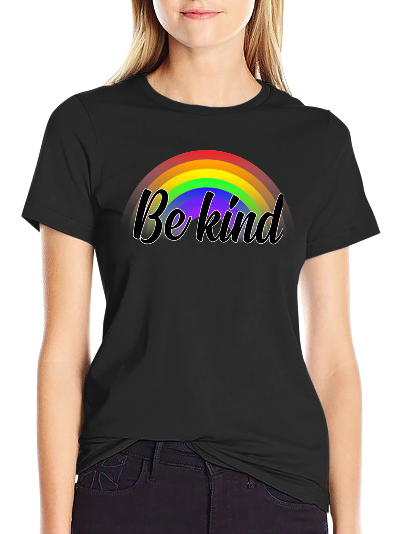 Black Be Kind Rainbow Graphic Black Tee view 2