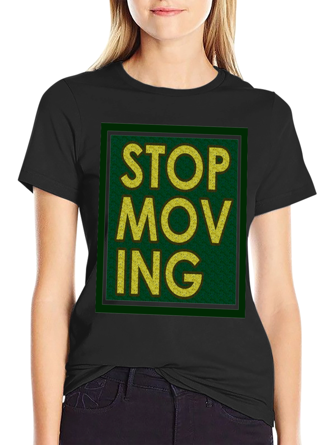 Black Stop Moving Graphic Print Black T-Shirt view 2