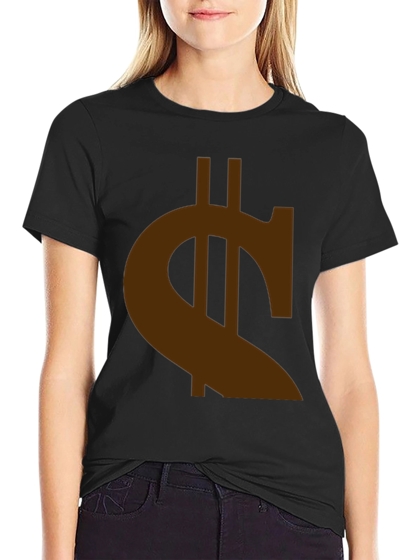 Black Black T-Shirt with Brown Currency Symbol Graphic view 2