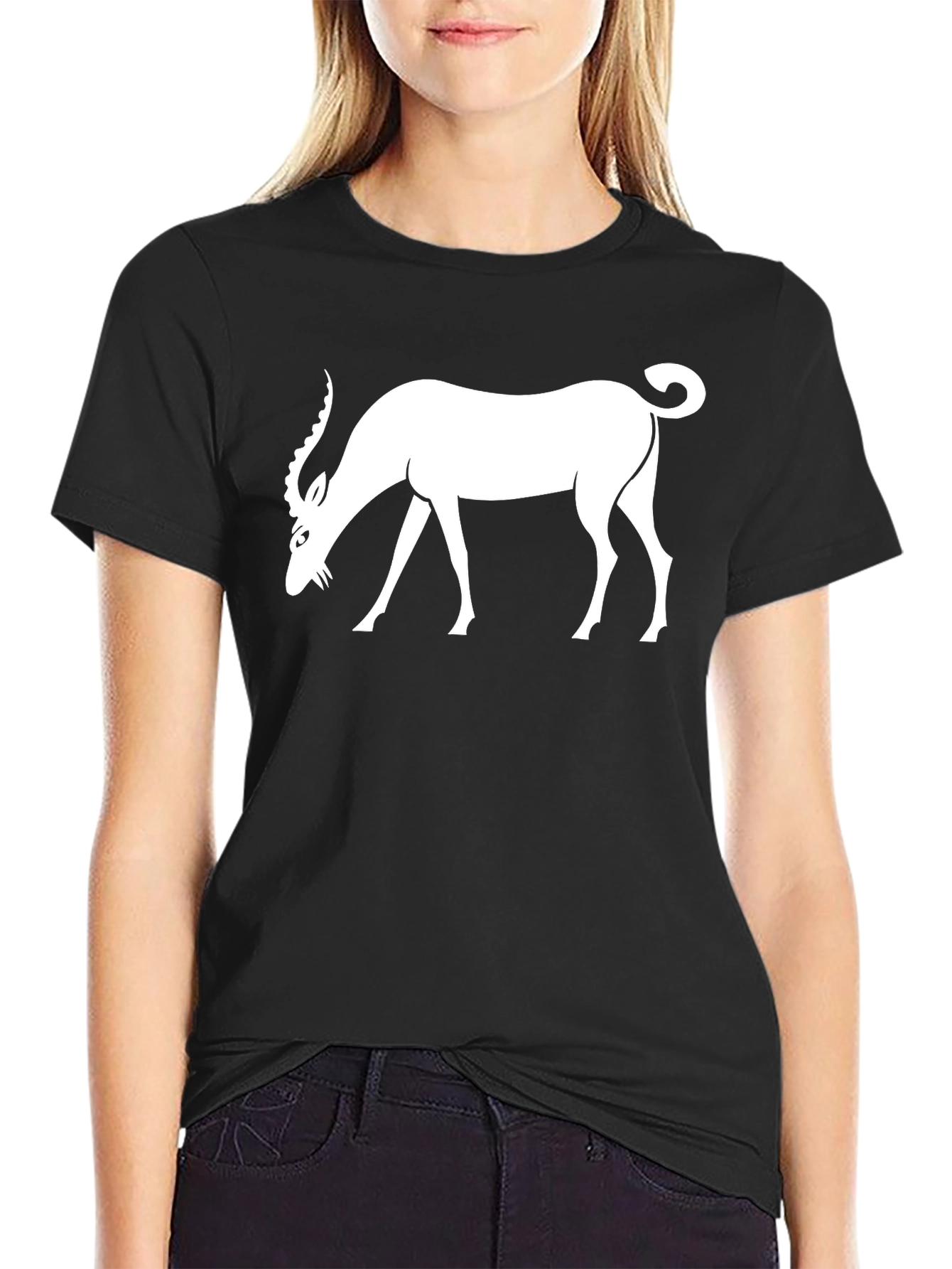 Black Black T-Shirt with White Antelope Graphic view 2