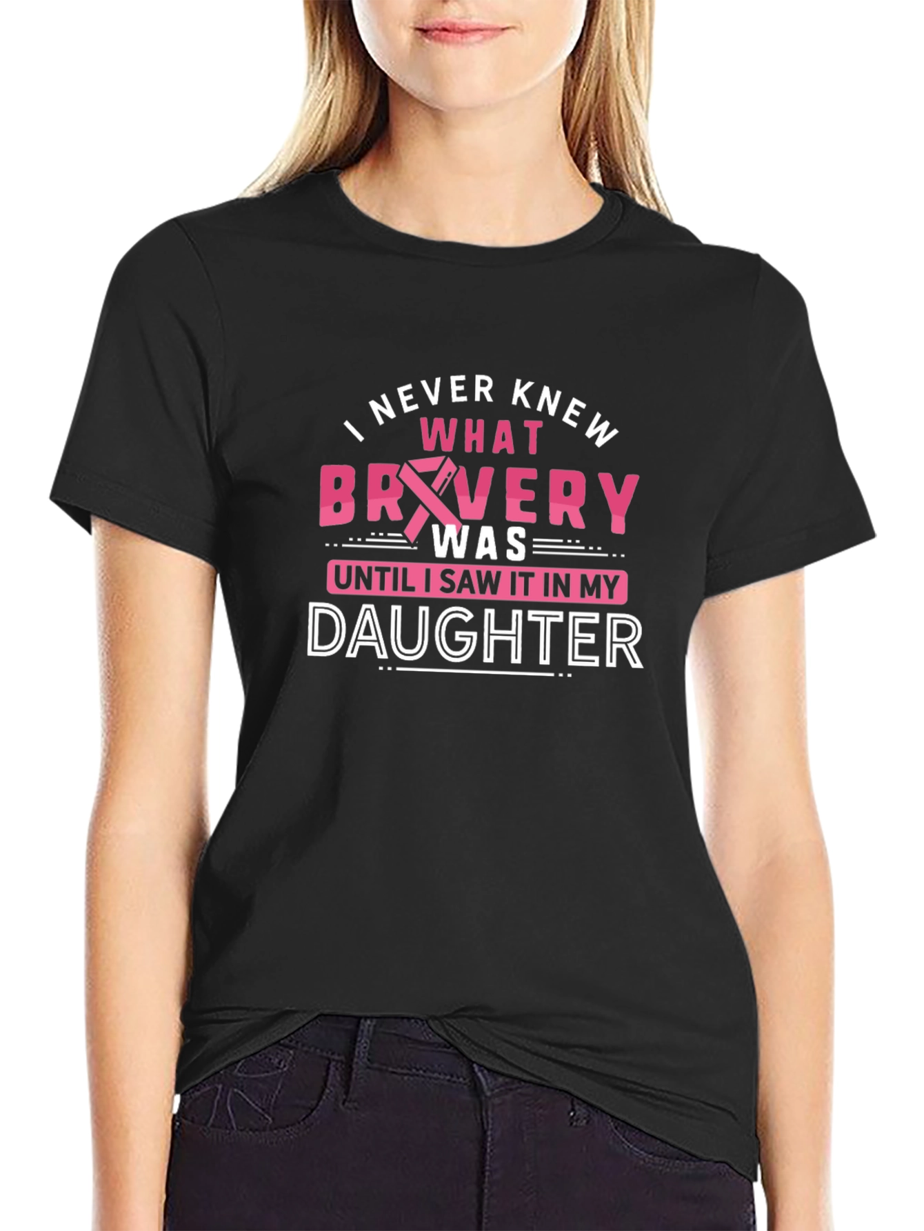 Black Bravery Daughter T-Shirt - Breast Cancer Awareness view 2