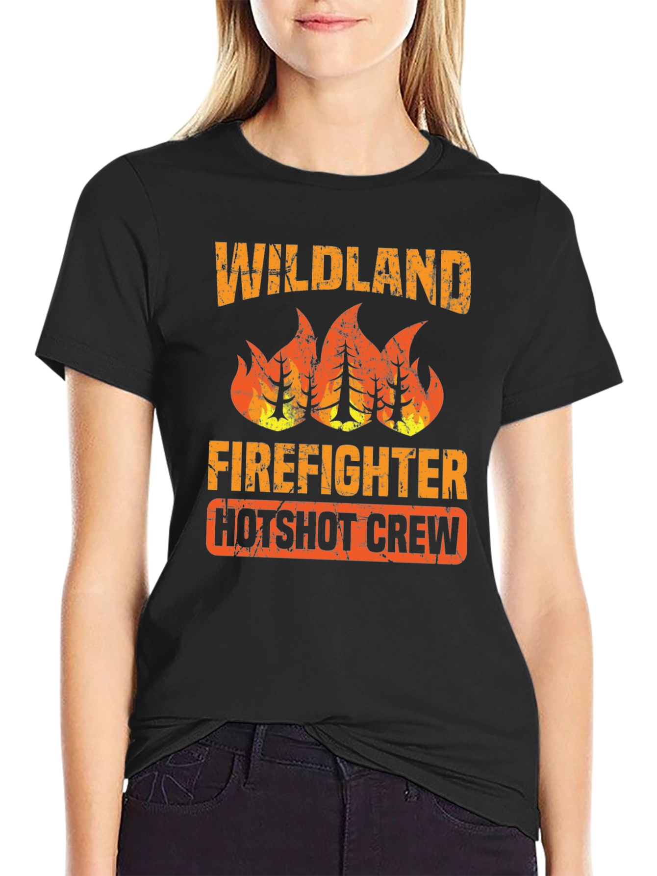 Black Wildland Firefighter Hotshot Crew Graphic Tee view 2
