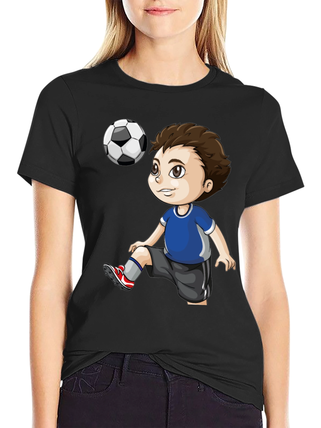 Black Soccer Kid Graphic T-Shirt - Black Cotton Tee view 2